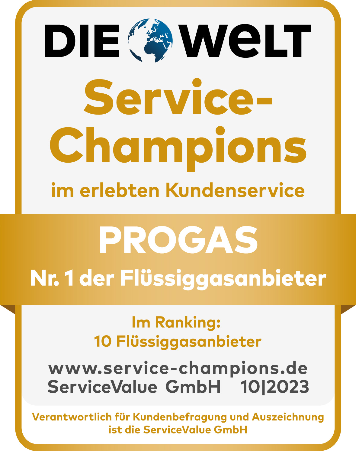 Siegel Service Champions Nr.1 GOLD 2023 PROGAS