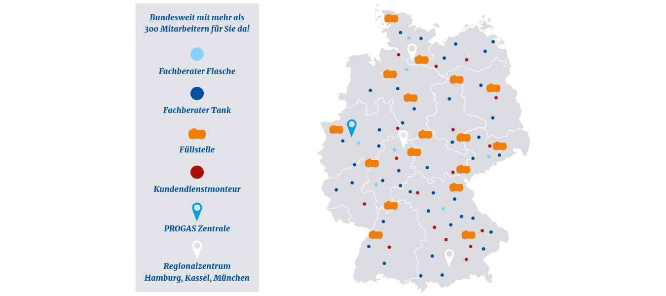 Grafik der PROGAS-Standorte deutschlandweit.