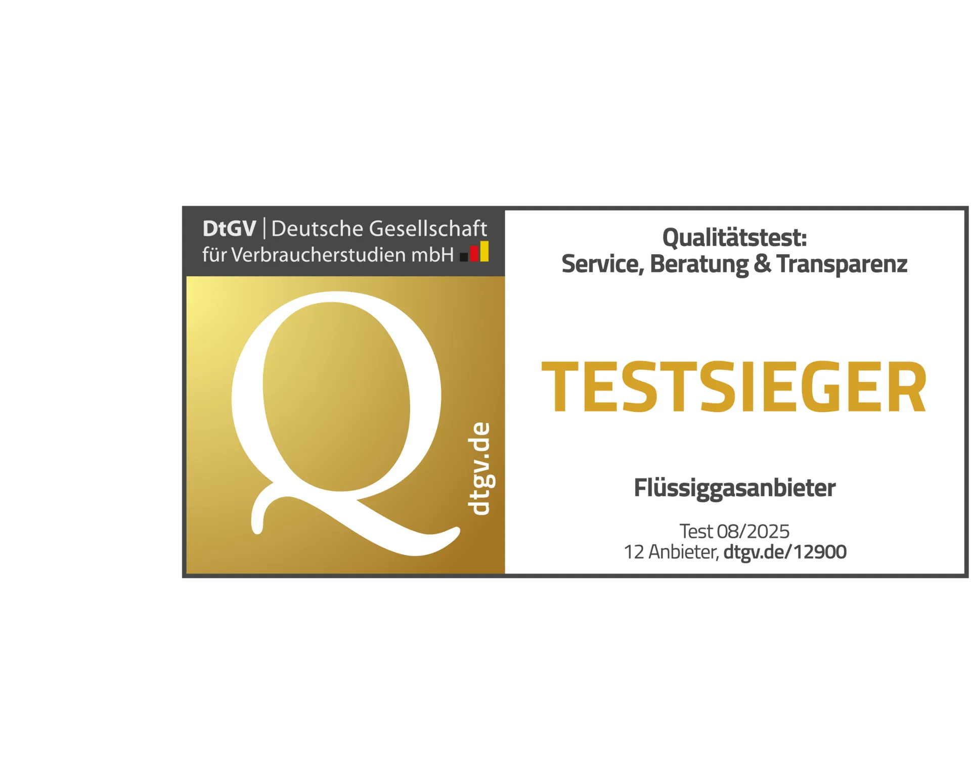 DtGV-Siegel für Testsieger PROGAS 2025 - quer